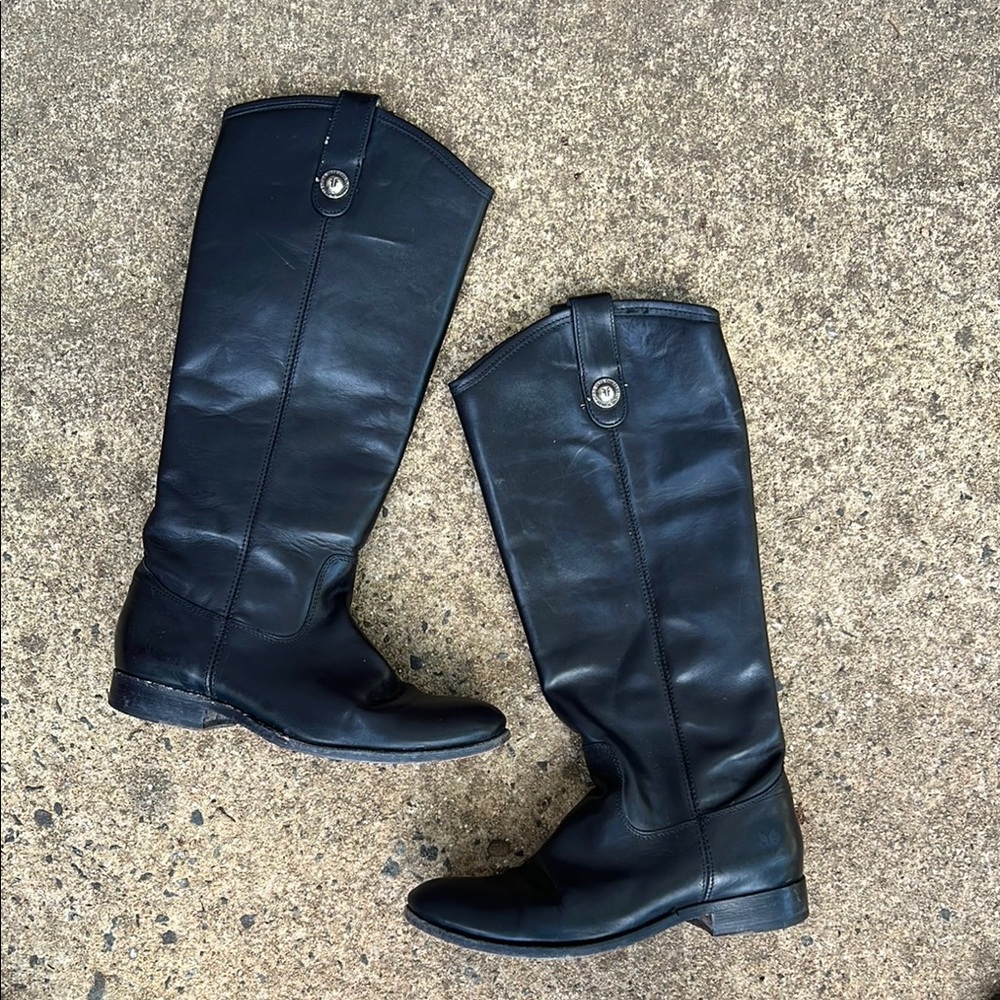 Frye | Melissa Button Black Leather Riding Boots Classic Minimalist Size 6